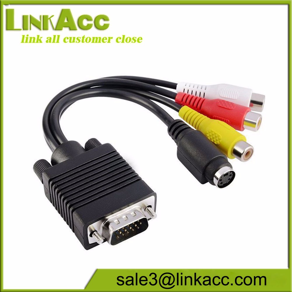 USA VGA SVGA to S-Video 3 RCA AV Out Cable Adapter Converter Computer Laptop