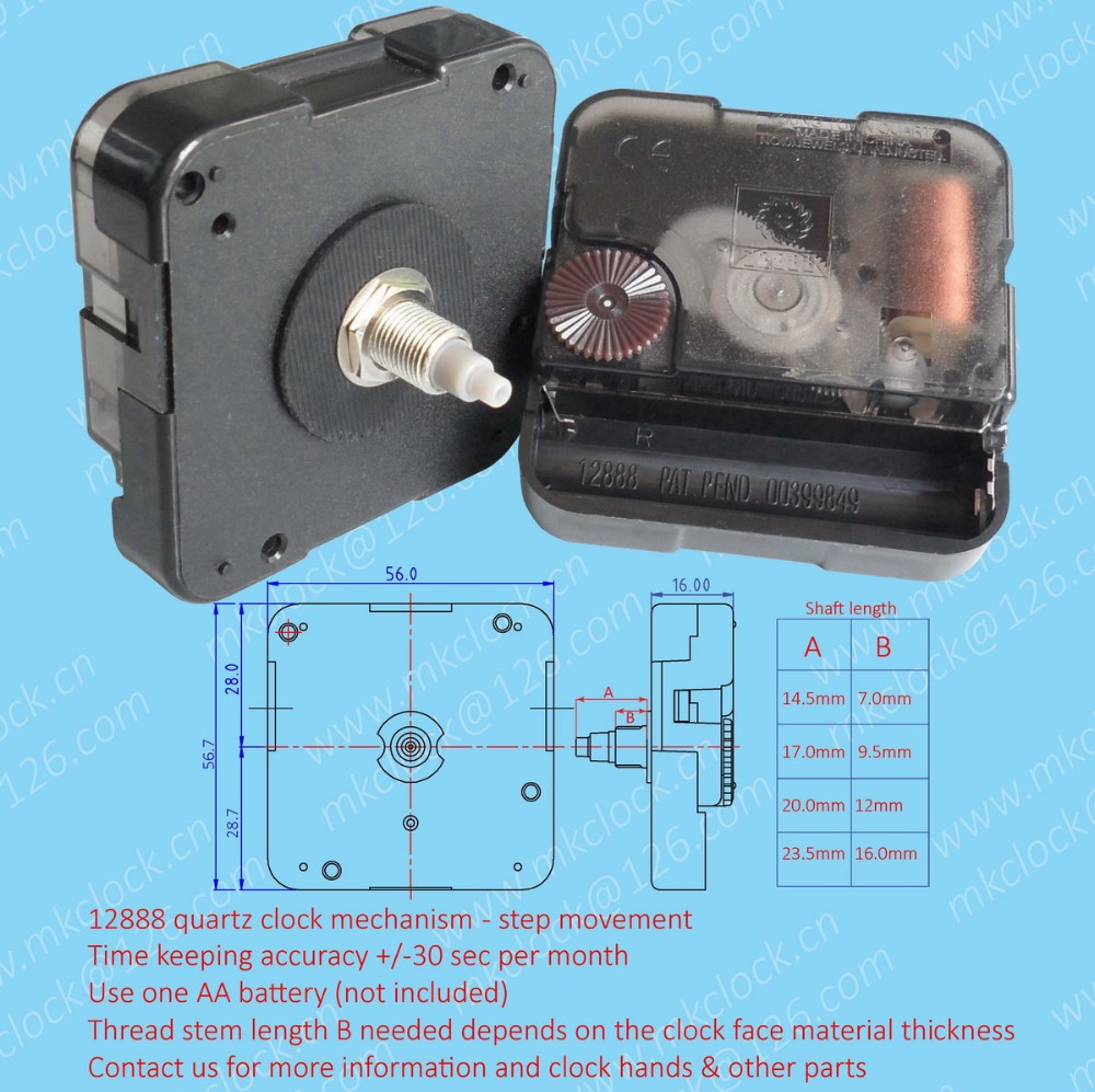 12888 Youngtown Quartz Clock Movement Wall Clock Mechanism Step Clock