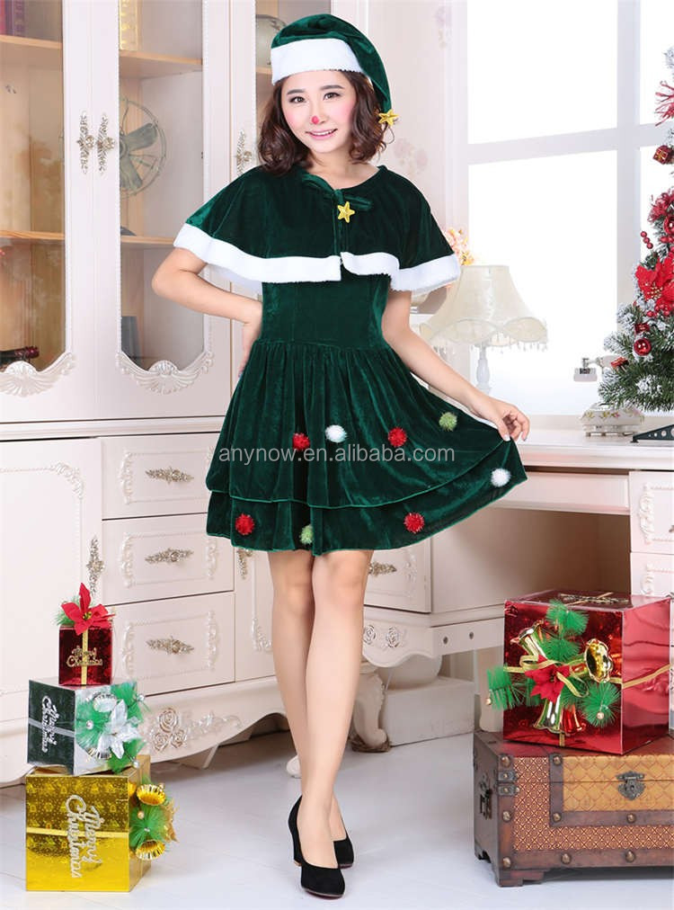 クリスマスパーティーの女性緑のドレスセクシーなchristmastreeコスプレ衣装仕入れ・メーカー・工場