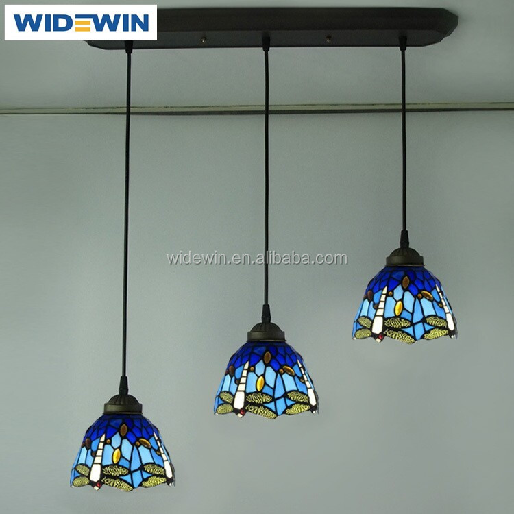 Tiffany Ceiling Light Vintage Style Bule Design Three Arm Pendant