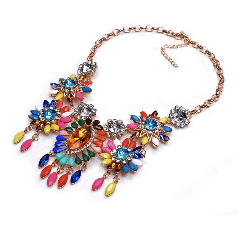 New Arrival Colorful Metal Flower Statement Maxi Necklace Charm Collar