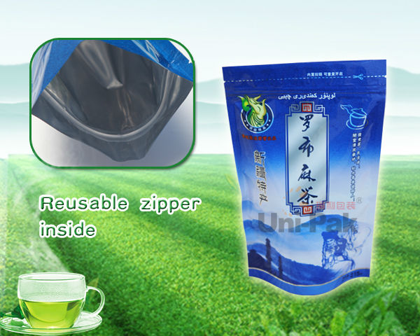 Stand up moistureproof ziplock foil tea bags