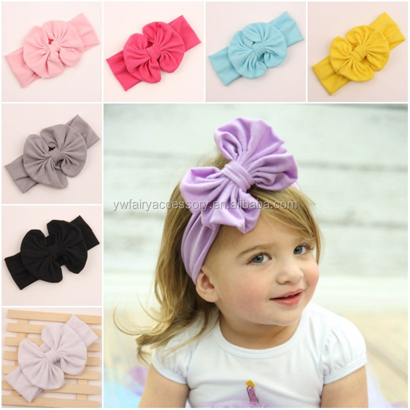 24 New baby headband plain 485   design plain large hair bow headband knitted baby cotton headband 