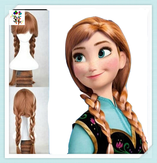 0048 New Disney Movies Frozen Snow Queen Anna Brown Braid Cosplay Party Costume Wig.JPG