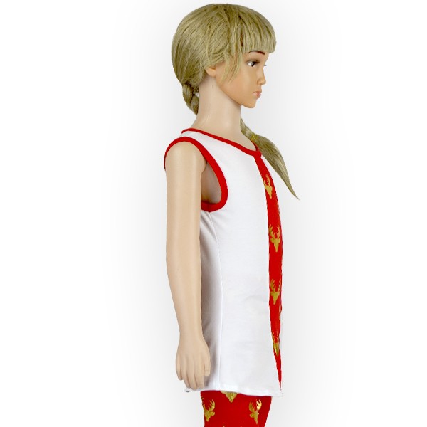 夏の赤と白100%コットンノースリーブで赤いライン上のスリーブトップ用キッズ女の子服仕入れ・メーカー・工場