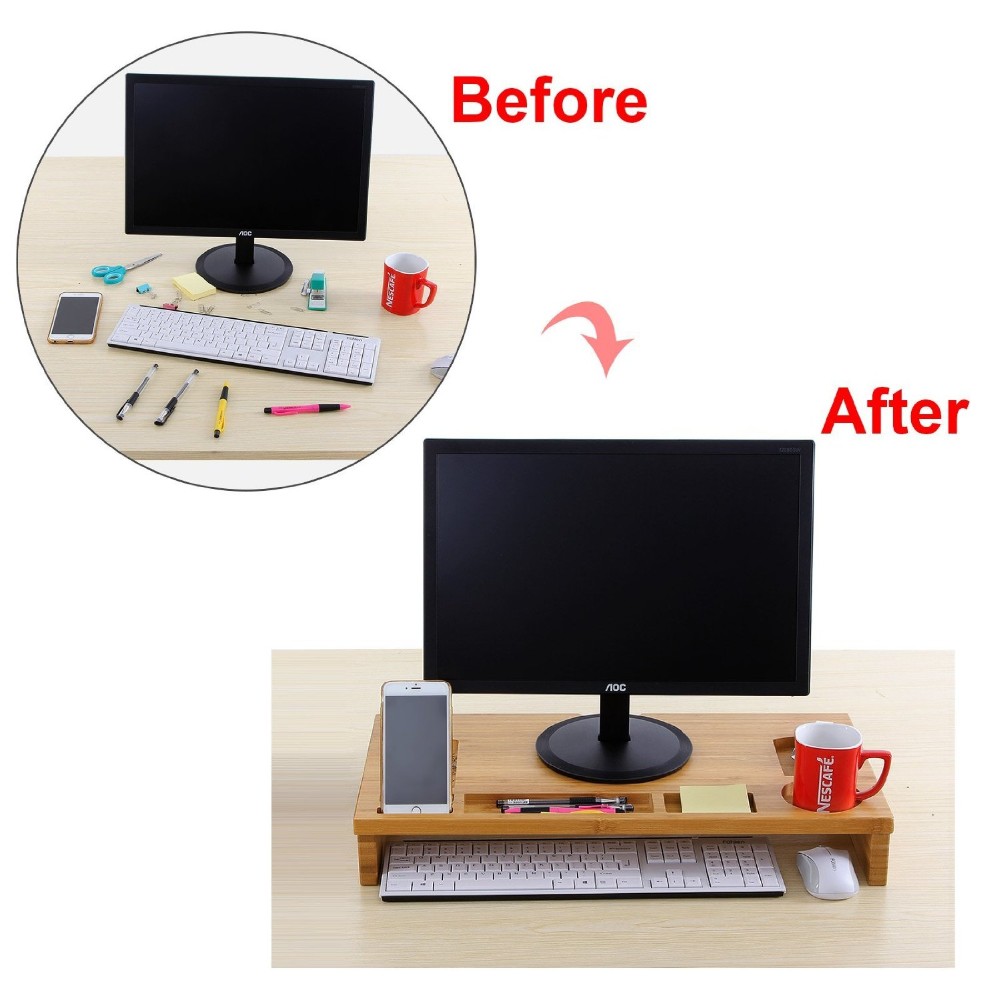 竹モニターライザー大サイズノートパソコンテレビプリンタデスクトップスタンド収納オーガナイザー、オフィスワークステーション仕入れ・メーカー・工場