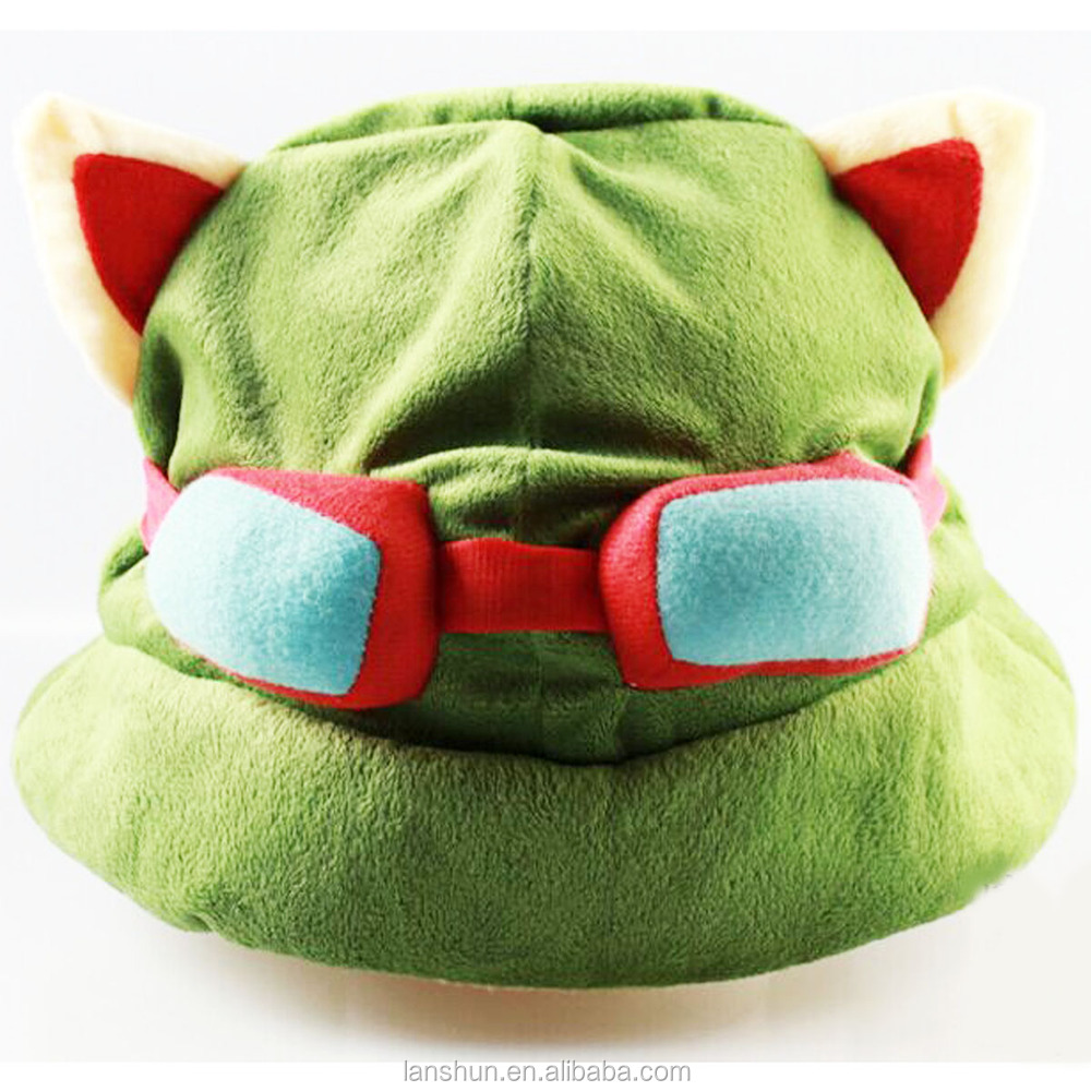 new lol teemo cosplay green hat winter plush cap hat