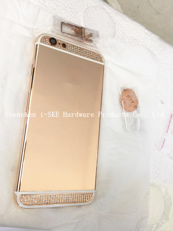 とローズゴールドダイヤモンド住宅iphone用6,サイドダイヤモンドiphone6のバックハウジングカバー仕入れ・メーカー・工場