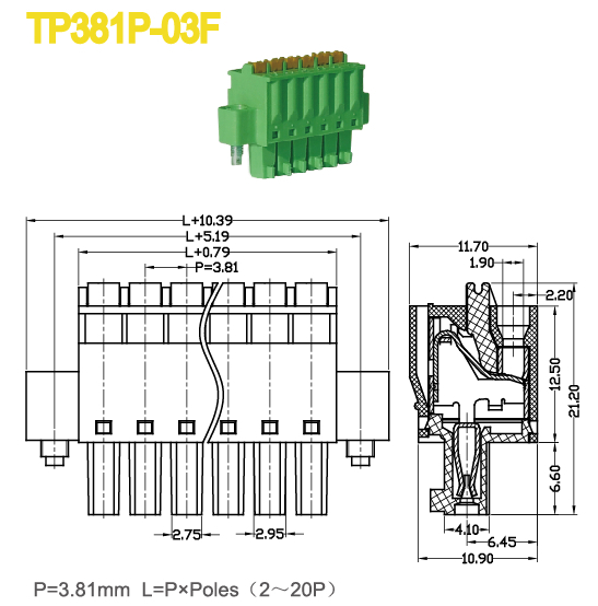 プラグ- 端末内で使用されるブロック3.81ミリメートル300v8a2p-20pサーボドライブプラグイン可能なターミナルブロック仕入れ・メーカー・工場