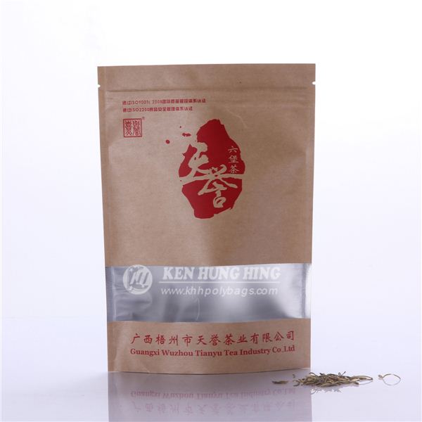 Stand up Zip Lock Kraft High Quality Tea Bags with Window