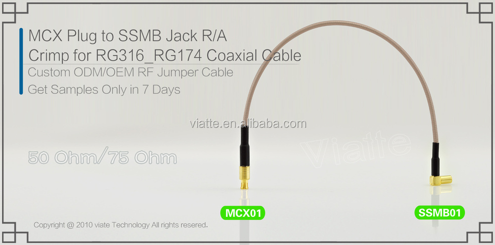 Mcxプラグ/maleへssmbjack/rg316_rg174メス圧着同軸ケーブルのコネクタのための仕入れ・メーカー・工場