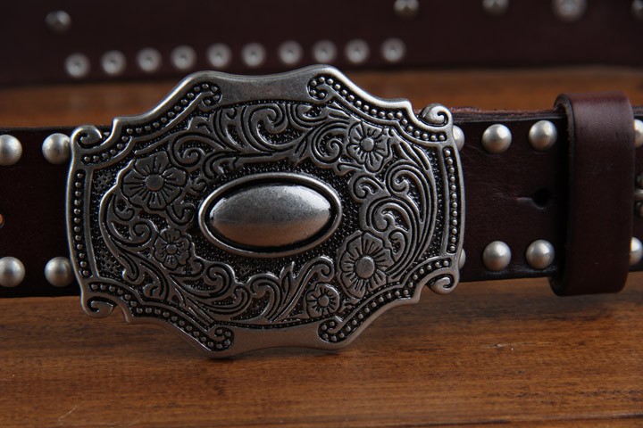 metal rivet ornament cowhide leather wasit belt with western