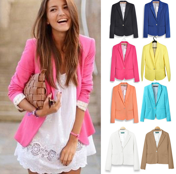Fashion-Jacket-Blazer-Women-Suit-Foldable-Long-Sleeves-Lapel-Coat-Lined-With-Striped-Single-Button-Vogue