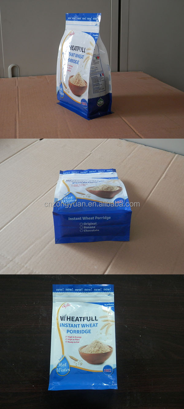Square bottom plastic bag with die cut handle for rice