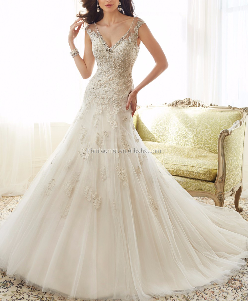 2016 New Design In Stock Lace Sleeve Sexy Women Wedding Dress With