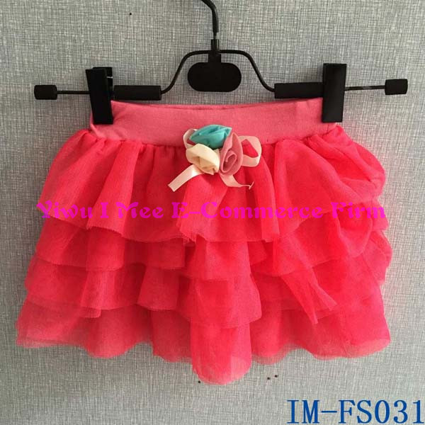 最高品質のベビーの女の子ホットピンクチュールフリル花が付いているim-fs031短いスカート仕入れ・メーカー・工場