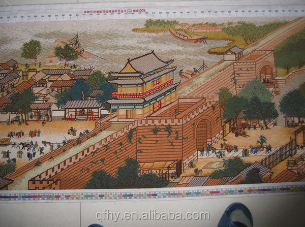 中国の有名な文化的な絵画クロスステッチファブリックの川辺のシーン清明祭問屋・仕入れ・卸・卸売り