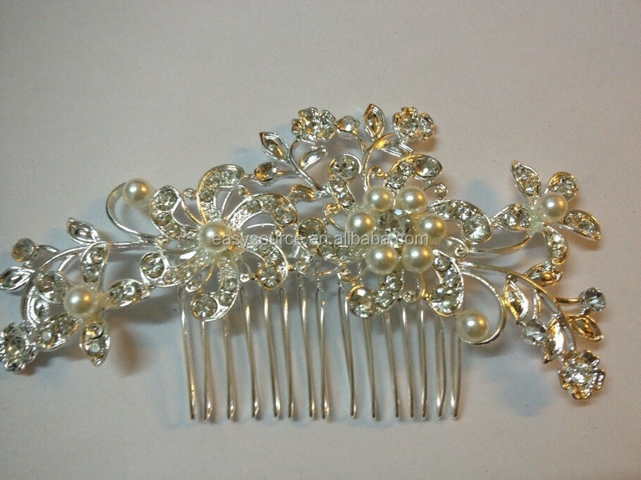 最新の水晶結婚式のファッション合金の金属の毛の櫛の宝石花付き仕入れ・メーカー・工場