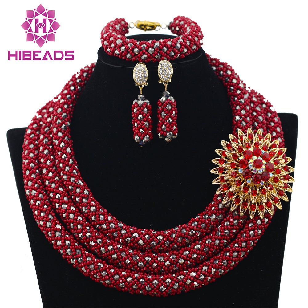 CBS005 personnalisé nigeria cristal perles en gros perles africaines bijoux mariage nigérian ensemble de bijoux collier