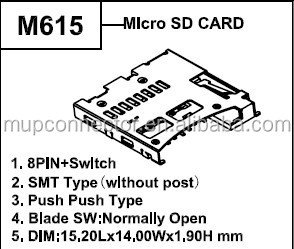 Mup-m615マイクロsdカードコネクタsmtタイプノーマルオープン仕入れ・メーカー・工場