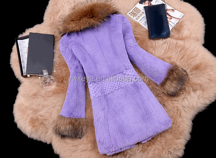 縫合糸スリムスタイル2015冬本物のウサギの毛皮の襟付きコートの女性仕入れ・メーカー・工場