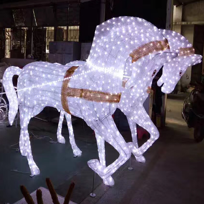 Outdoor 3d Led Lighted Horse Cinderella Pumpkin Carriage For Wedding