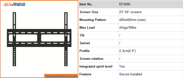 Low Mounting Profile Heavy-Duty Fixed Metal LED TV Bracket