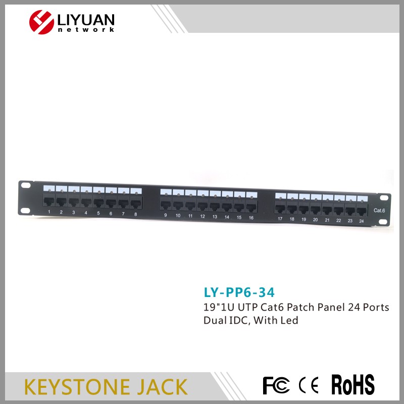 LY-PP6-34新しい到着し た cat6 utp rj45 1u 24 ポート led パッチ パネル仕入れ・メーカー・工場