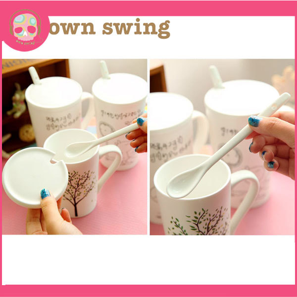 かわいいファッションデザイン高品質セラミックコーヒーカップ ふたとスプーン付仕入れ・メーカー・工場