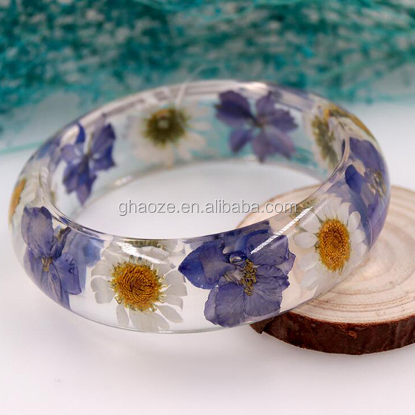 Springtime Wildflowers Clear Resin Bangle Bracelet