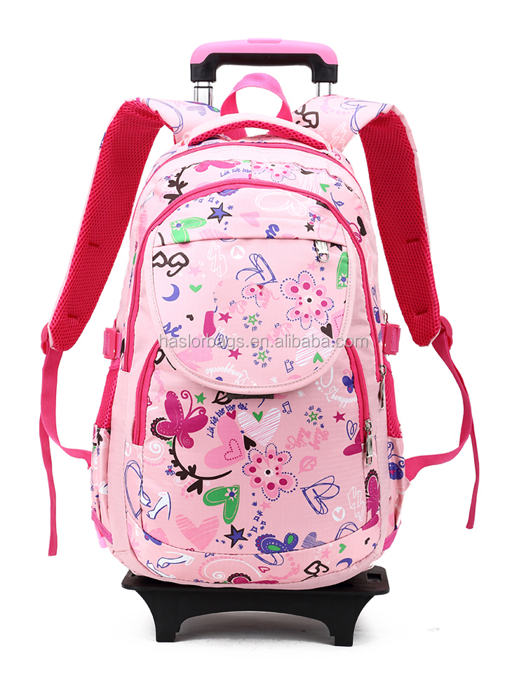 2015 New Style Kids Trolley School Bag With Wheels For Girls