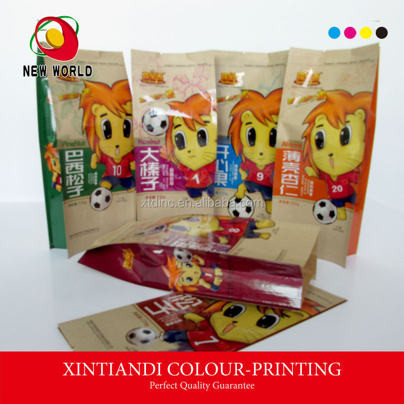 kraft laminated plastic bag for nut snack packaging with side gusset