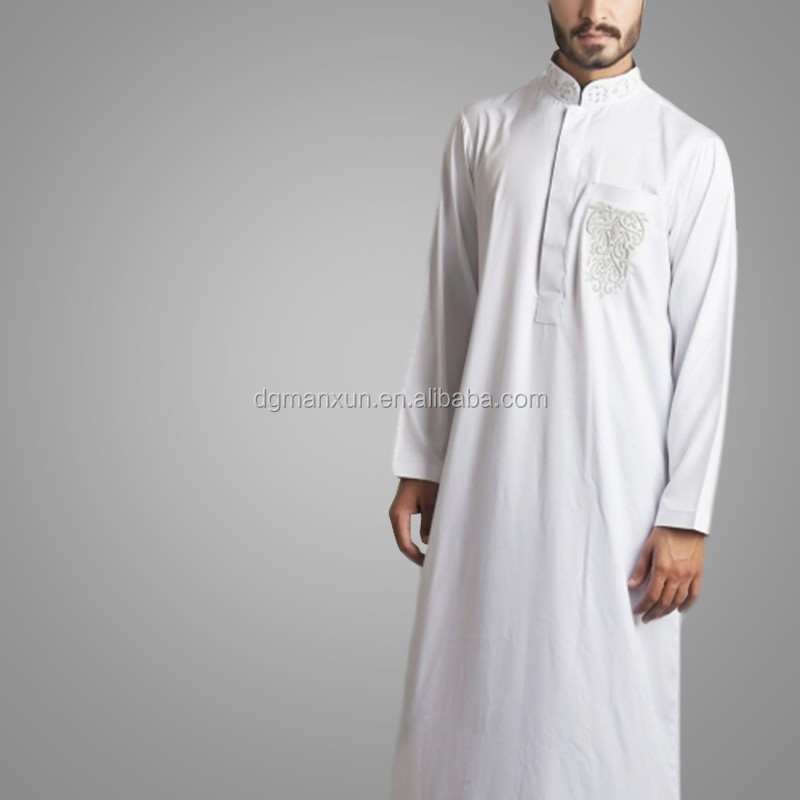 Newest Saudi Beaded Embroidered Jubbah Simple High Quality Dubai Men Thobe 1.jpg