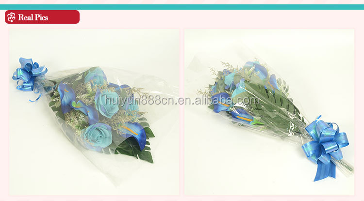 最新のスタイルのお祭り装飾ブルー光沢のある絹バラとユリ造花仕入れ・メーカー・工場