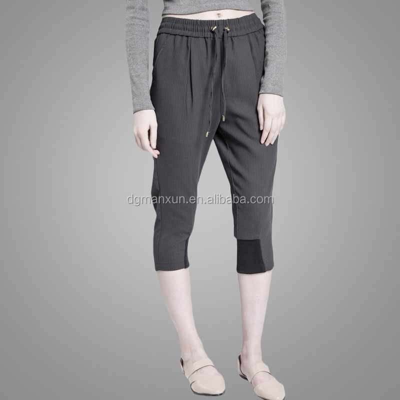 Latest fashion fat women woven medium cropped pants