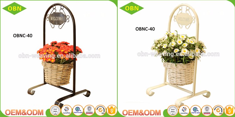 Wholesale Decorative Wicker Flower Basket with Metal Stand