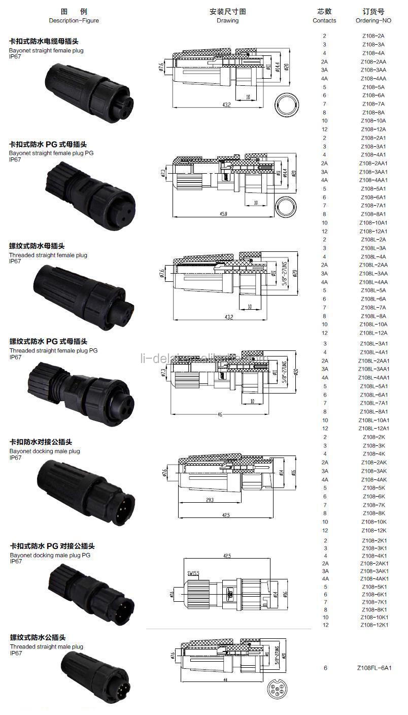 交換はswitchcraft/conxall密閉型電源防水コネクタプラグip68はswitchcraftz108プラスチック製のコネクタ仕入れ・メーカー・工場