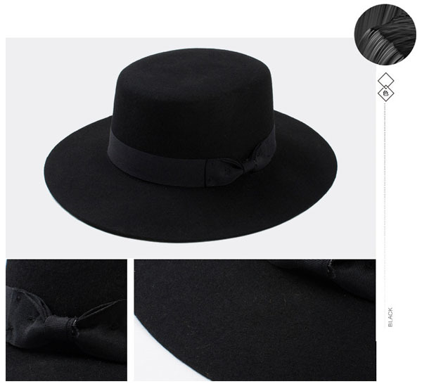 黒フェドーラ帽ジェントルメンズ熱い販売の弓を持つ黒安いボートに乗る人の帽子仕入れ・メーカー・工場