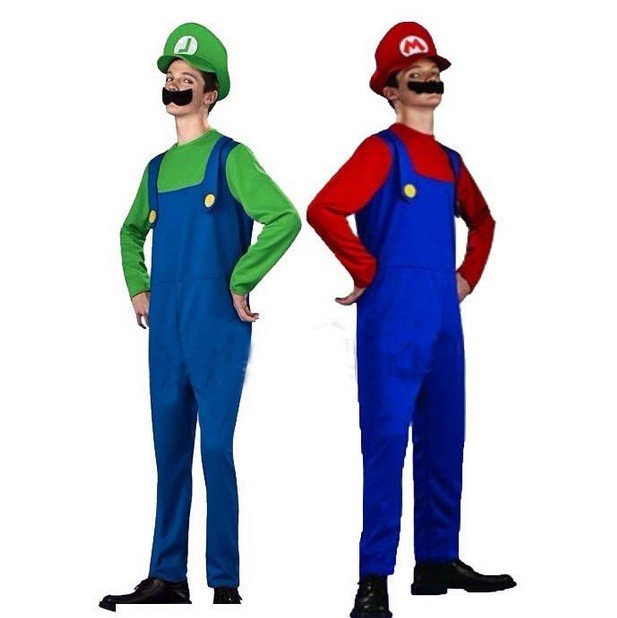 Child Plumbers Mate Costume Boys Girls Super Mario Luigi Fancy Dress Kids Outfit