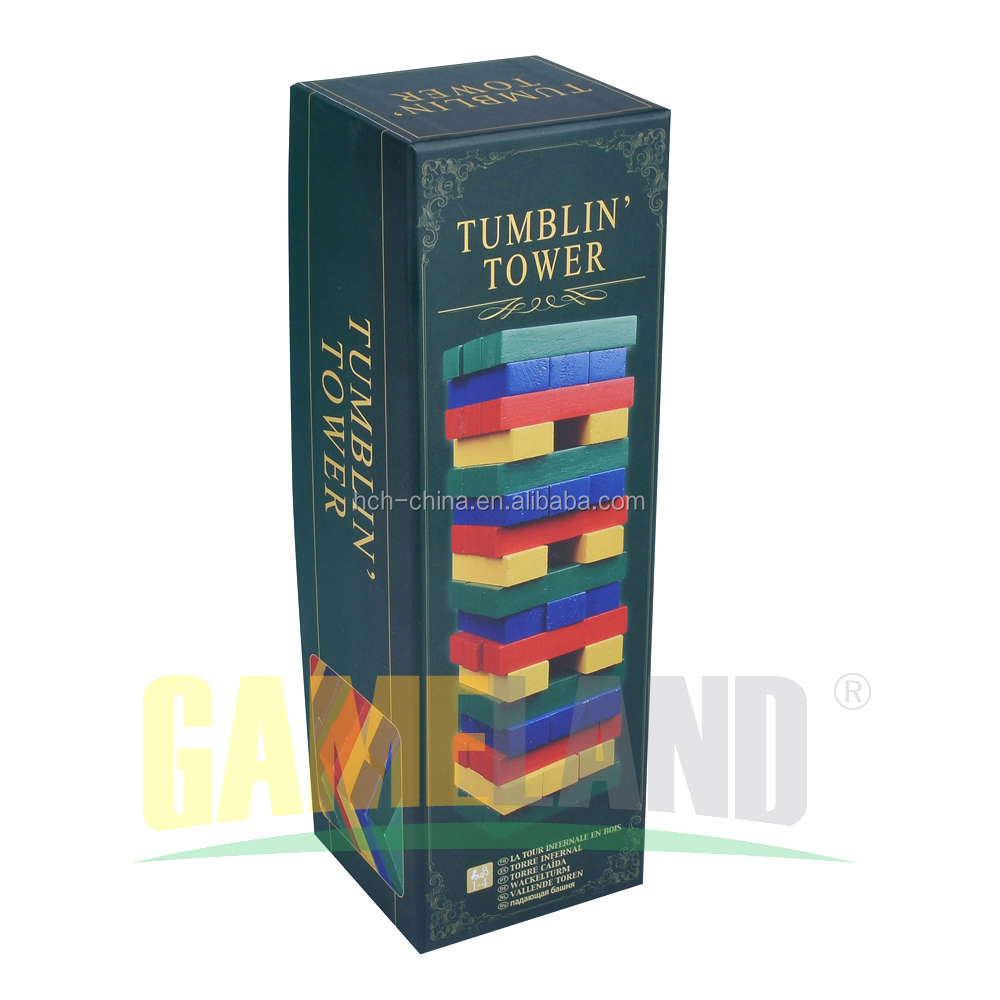 色の木製タワーをタンブリング古典的なゲームでゲーム段ボールギフトボックス仕入れ・メーカー・工場