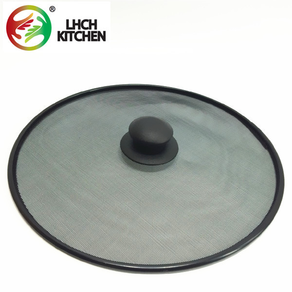  Kitchen cooking pot top cover lid metal mesh splash guard with non stick coating and plastic knob 