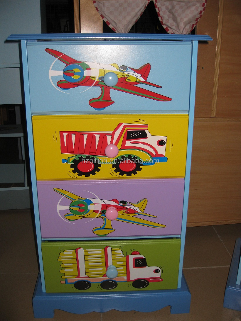 Houten hand geschilderde jongen kinderkamer meubels kast 4 laden ...