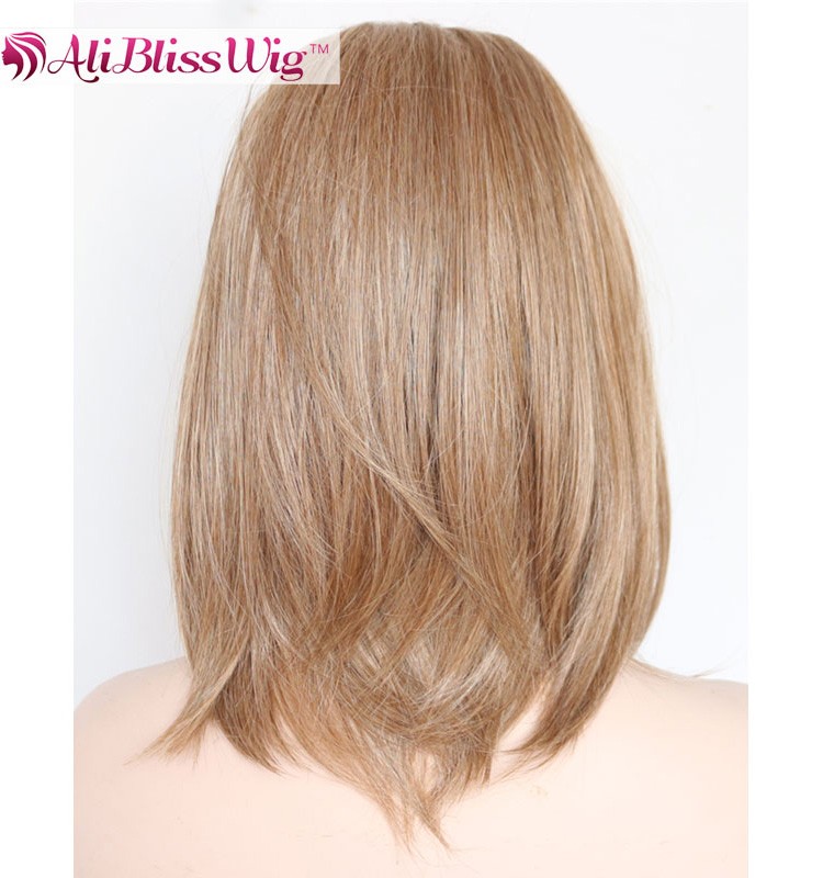 ナチュラル14インチ耐熱繊維非バージンヘア中間部分ショートbobブロンド合成レースフロントかつら用ホワイト女性 問屋・仕入れ・卸・卸売り
