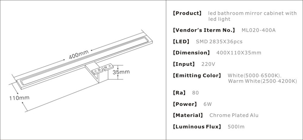 morden new style bathroom mirror led light Ip44