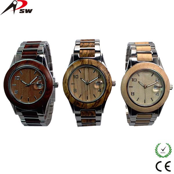 2015 High Quality Waterproof Wood Watch With Stainless Steel Wood Watch Men Wooden Watches