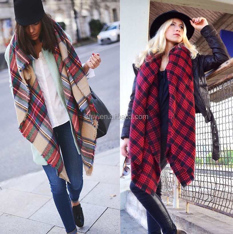 Lady winter square flannel tartan stock scarf-2.jpg