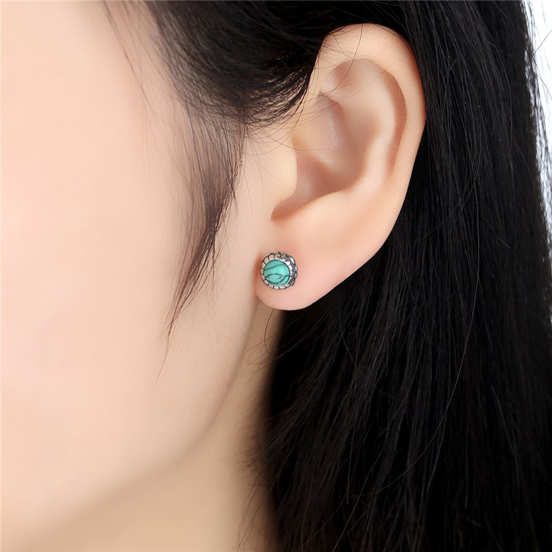 Pas431 Silver Blooms Earrings December Stone Turquoise Stud Pas431 2
