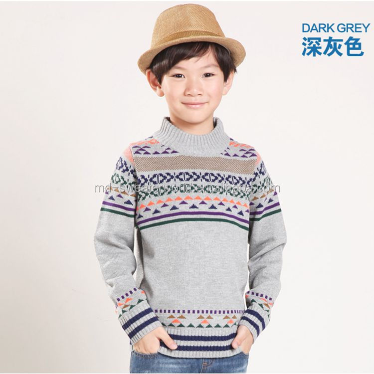 多色ジャカードプルオーバーのセーターを編んだ子供男の子仕入れ・メーカー・工場