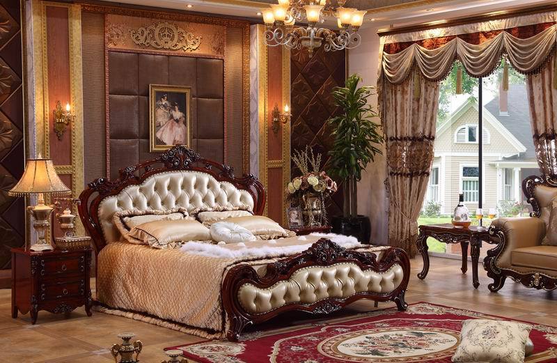 Kb087 européenne style en bois massif italien cuir luxe baroque ... Chambre a coucher italienne de luxe