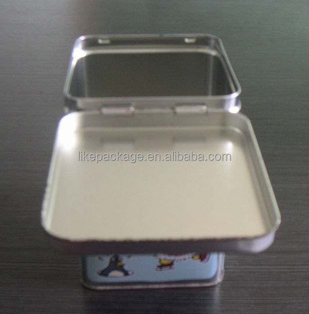square shape tea tin box with hinged lid